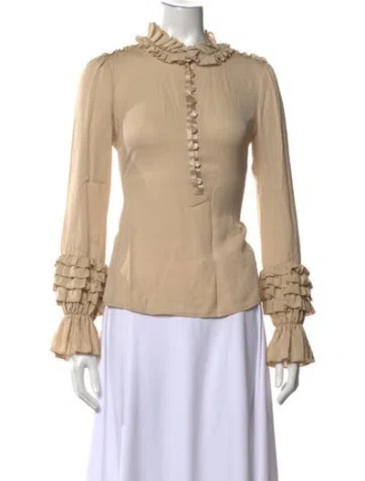 Pre-owned Tory Burch Silk Long Sleeve Blouse In Neutrals