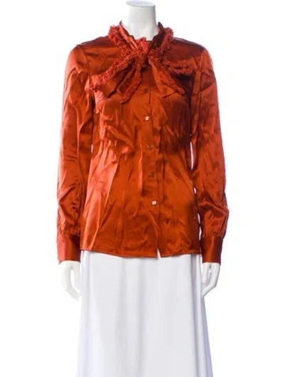 Pre-owned Tory Burch Silk Long Sleeve Blouse In Orange
