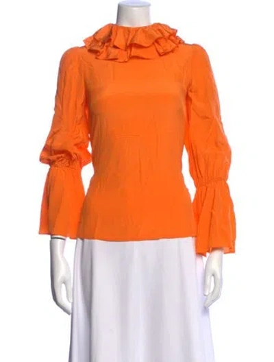 Pre-owned Tory Burch Silk Long Sleeve Blouse In Orange