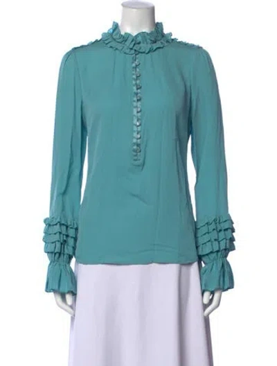 Pre-owned Tory Burch Silk Long Sleeve Blouse W/ Tags In Blue