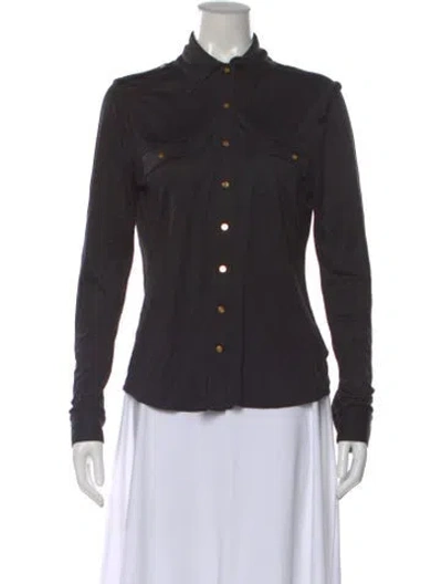 Pre-owned Tory Burch Silk Long Sleeve Button-up Top In Black