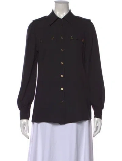 Pre-owned Tory Burch Silk Long Sleeve Button-up Top In Black