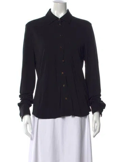 Pre-owned Tory Burch Silk Long Sleeve Button-up Top In Black
