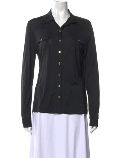Pre-owned Tory Burch Silk Long Sleeve Button-up Top In Blue