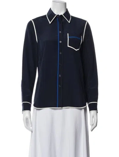 Pre-owned Tory Burch Silk Long Sleeve Button-up Top In Blue