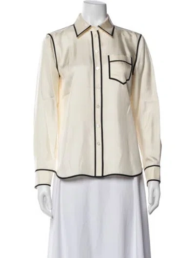Pre-owned Tory Burch Silk Long Sleeve Button-up Top W/ Tags In White