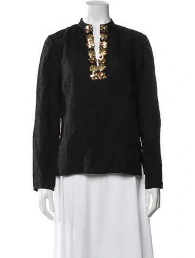 Pre-owned Tory Burch Silk Long Sleeve Top In Black