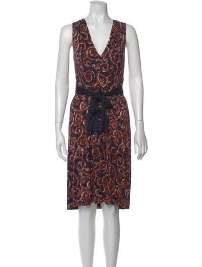 Pre-owned Tory Burch Silk Midi Length Dress In Blue