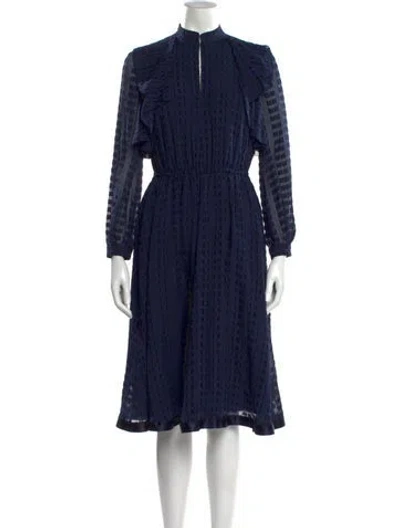 Pre-owned Tory Burch Silk Midi Length Dress In Blue