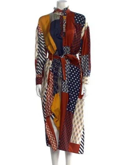 Pre-owned Tory Burch Silk Midi Length Dress In Blue