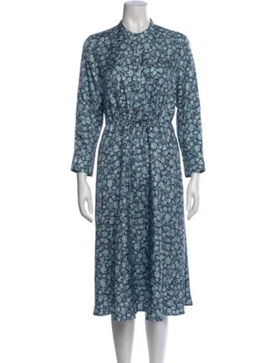 Pre-owned Tory Burch Silk Midi Length Dress In Blue