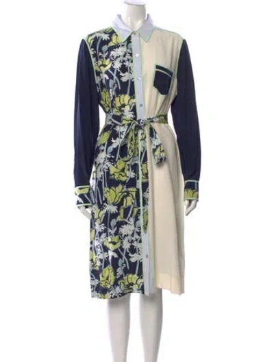 Pre-owned Tory Burch Silk Midi Length Dress In Blue