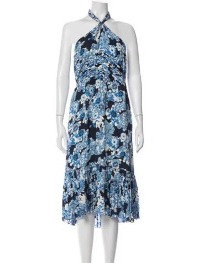 Pre-owned Tory Burch Silk Midi Length Dress In Blue
