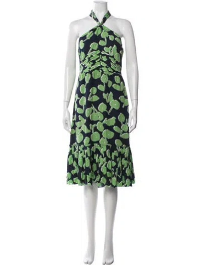 Pre-owned Tory Burch Silk Midi Length Dress In Blue/green