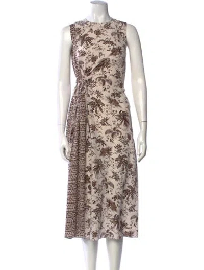 Pre-owned Tory Burch Silk Midi Length Dress In Brown/neutrals