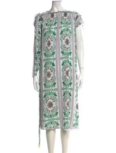 Pre-owned Tory Burch Silk Midi Length Dress In Green