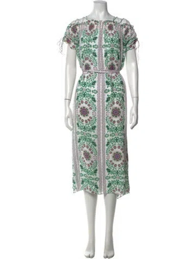 Pre-owned Tory Burch Silk Midi Length Dress In Green