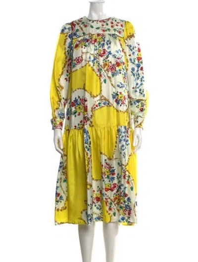 Pre-owned Tory Burch Silk Midi Length Dress In Metallic/yellow