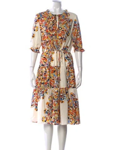 Pre-owned Tory Burch Silk Midi Length Dress In Neutral