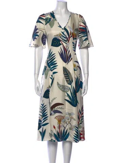 Pre-owned Tory Burch Silk Midi Length Dress In Neutral
