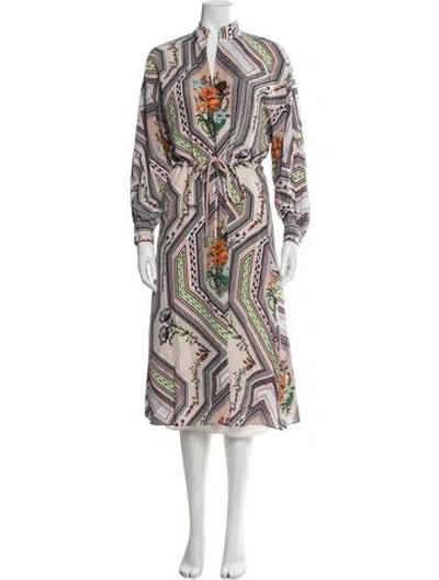 Pre-owned Tory Burch Silk Midi Length Dress In Neutrals