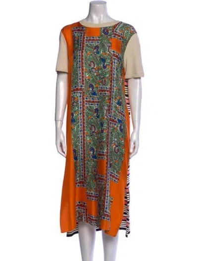 Pre-owned Tory Burch Silk Midi Length Dress In Orange