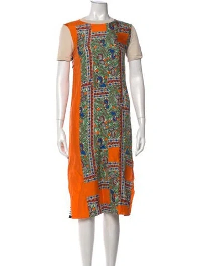 Pre-owned Tory Burch Silk Midi Length Dress In Orange