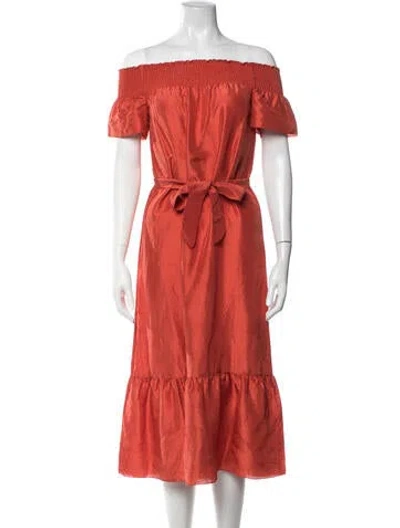 Pre-owned Tory Burch Silk Midi Length Dress In Orange