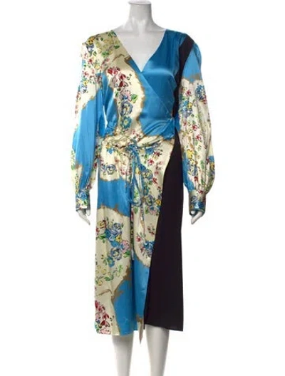 Pre-owned Tory Burch Silk Midi Length Dress W/ Tags In Black/blue