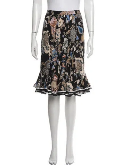 Pre-owned Tory Burch Silk Midi Length Skirt In Black
