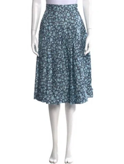 Pre-owned Tory Burch Silk Midi Length Skirt In Blue