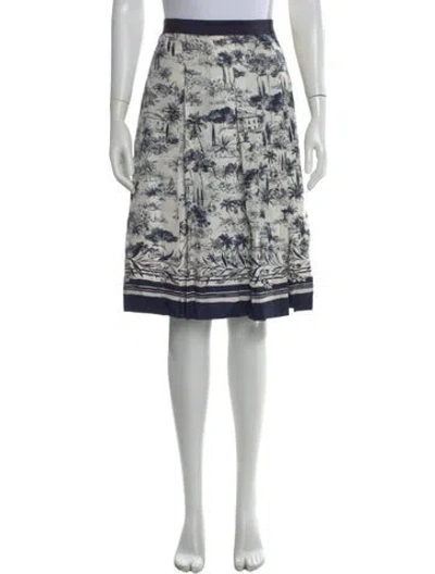 Pre-owned Tory Burch Silk Midi Length Skirt In Blue/white