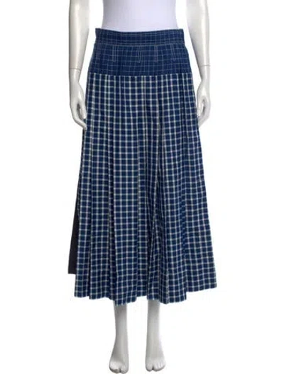 Pre-owned Tory Burch Silk Midi Length Skirt In Blue/white