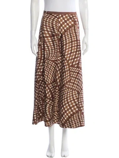 Pre-owned Tory Burch Silk Midi Length Skirt In Brown
