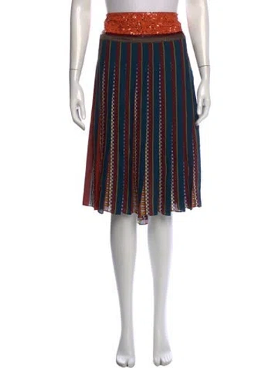 Pre-owned Tory Burch Silk Midi Length Skirt In Green