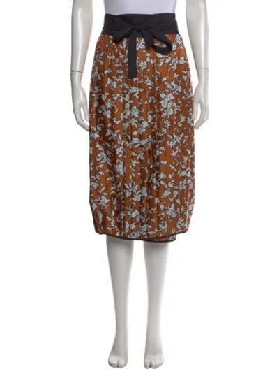 Pre-owned Tory Burch Silk Midi Length Skirt In Orange