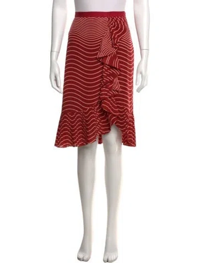 Pre-owned Tory Burch Silk Midi Length Skirt In Red