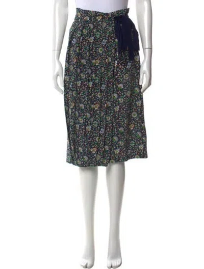 Pre-owned Tory Burch Silk Midi Length Skirt W/ Tags In Blue