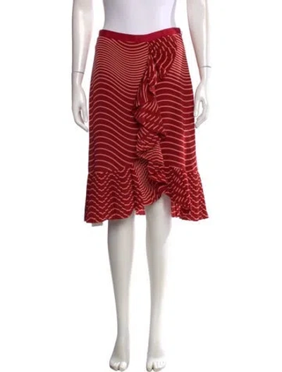 Pre-owned Tory Burch Silk Midi Length Skirt W/ Tags In Burgundy/pink/red