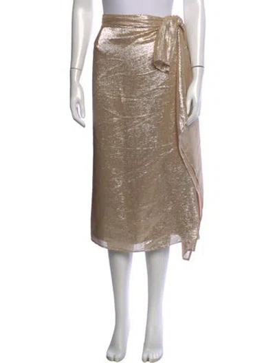 Pre-owned Tory Burch Silk Midi Length Skirt W/ Tags In Gold