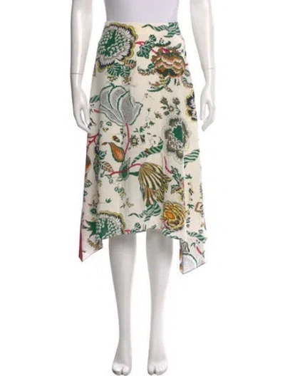 Pre-owned Tory Burch Silk Midi Length Skirt In White