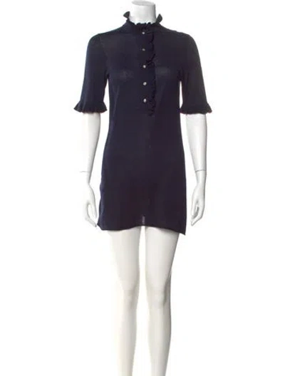 Pre-owned Tory Burch Silk Mini Dress In Blue