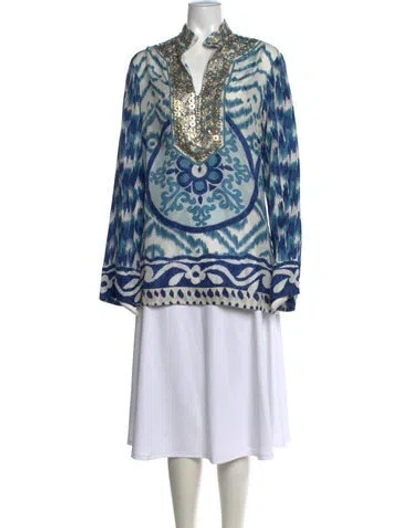 Pre-owned Tory Burch Silk Mini Dress In Blue