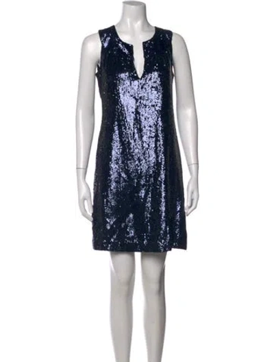 Pre-owned Tory Burch Silk Mini Dress In Blue