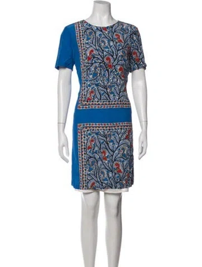 Pre-owned Tory Burch Silk Mini Dress In Blue