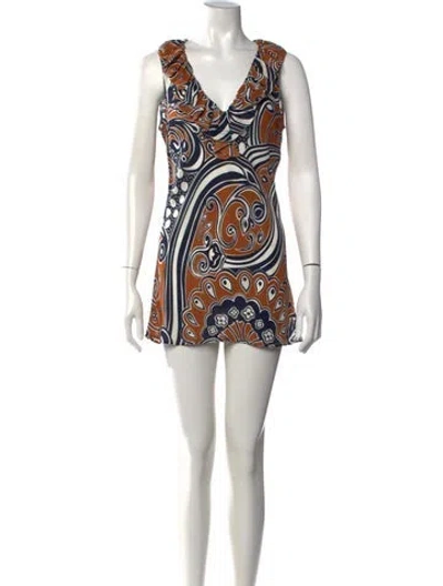 Pre-owned Tory Burch Silk Mini Dress In Blue/brown