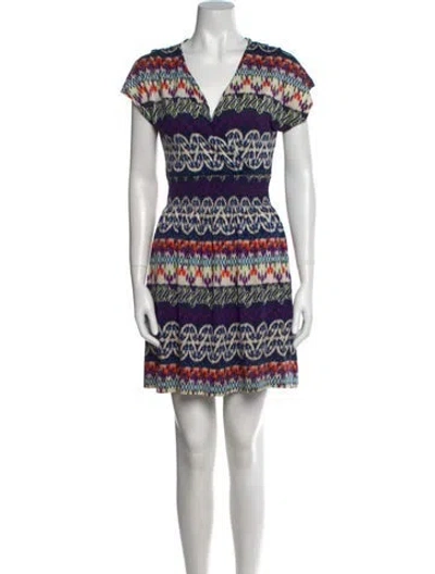 Pre-owned Tory Burch Silk Mini Dress In Blue/orange