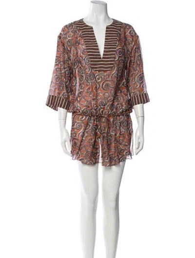 Pre-owned Tory Burch Silk Mini Dress In Brown