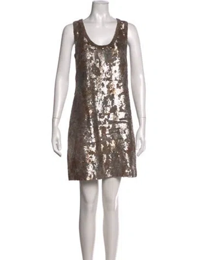Pre-owned Tory Burch Silk Mini Dress In Metallic/neutrals