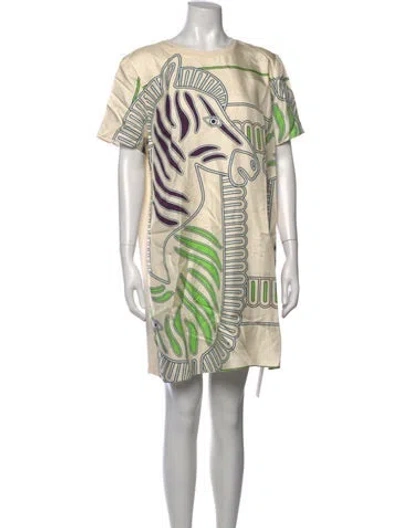 Pre-owned Tory Burch Silk Mini Dress In Neutrals